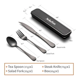 4-pieces Travel Set with Case Portable Silverware Utensils Set for work, Stainless Steel Reusable Flatware Set Cutlery Set for Camping Picnic Hiking Office (6.7inch, Matte Black)