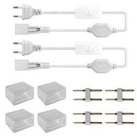 BAGZY 1.5M/59" 2 Piece LED Power Cord for 220-240V End-to-End Connectable LED Neon Strips, Includes 4 Piece End Cover, 4 Piece Pin Kit