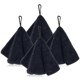 Hipruict Hanging Hand Towels with Loops, 4 Pcs Hand Towels for Kitchen, Absorbent and Soft Fiber for Quick Dry, Round Shape (Black)
