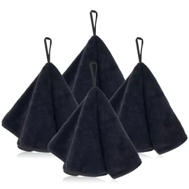 Hipruict Hanging Hand Towels with Loops, 4 Pcs Hand Towels for Kitchen, Absorbent and Soft Fiber for Quick Dry, Round Shape (Black)