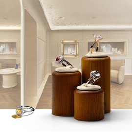 Papten Solid Wood Jewelry Ring Display Holder Stand -Set of 3, Jewelry Rings Display Stand Tower,Room Decor(Beige)