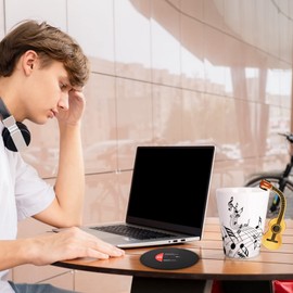 Maustic Guitar Mug, Music Gifts for Men, Guitar Gifts for Guitar Players, Christmas Birthday Gifts for Music Lovers, Music Teacher Gifts, Ceramic Mug 13 Oz with Vinyl Record Coaster (Acoustic Guitar)