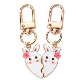 Matching Keychains for 2 Best Friends Sisters Cute Rabbit Bunny Key Chains Charms Accessories for Backpack Friendship Gifts for Teen Girls BFF Big Little Twin Sisters Christmas Birthday Gift Ideas
