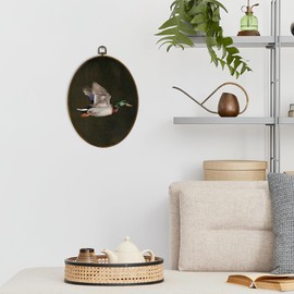 dvhdajed Mallard Duck Oval Wall Art Decor, Farmhouse Dark Ducks Framed Canvas Art,Vintage Ducks Wall Hanging Decoration for Bedroom Nursery Living Room Bathroom, 8.7x11.3 Inch