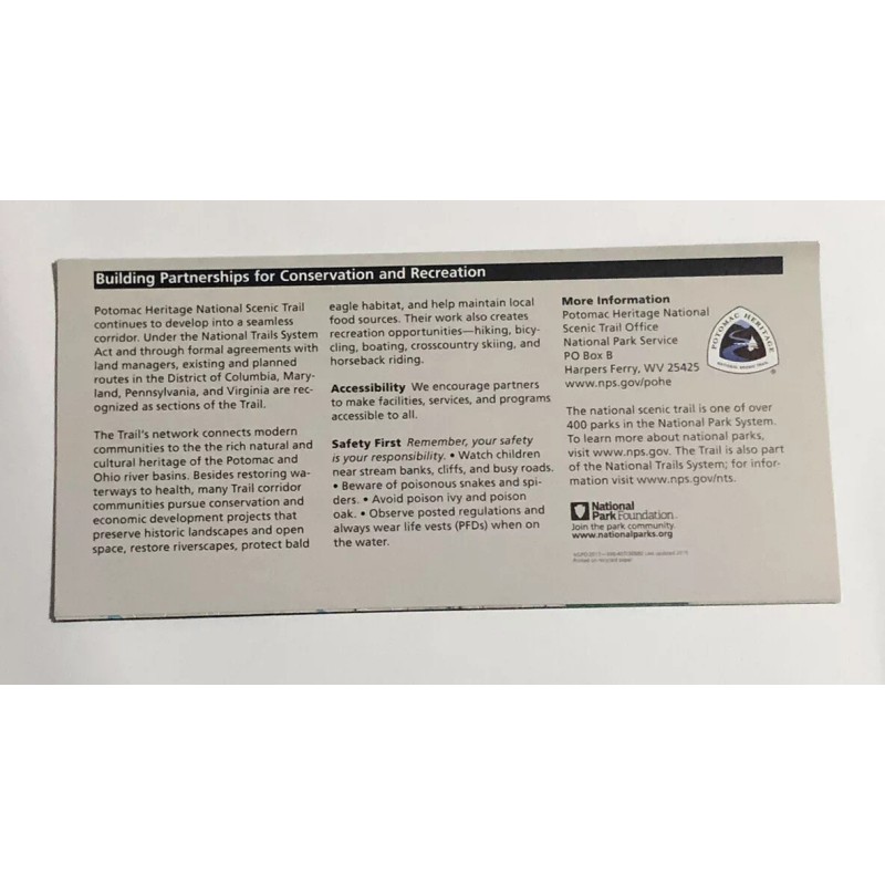 Potomac Heritage National Scenic Trail Park Unigrid Brochure Map Washington