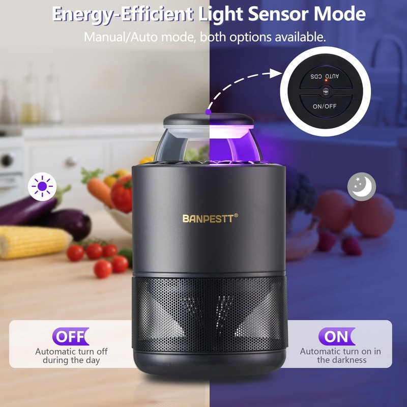 BANPESTT Automatic Insect Trap: Dusk-to-Dawn Sensor & Powerful Suction Quiet,