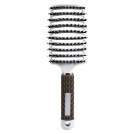 Semme Salon Hair Scalp Massage Comb Hairbrush Bristle & Nylon Detangle Hairdressing Styling Tools(White)