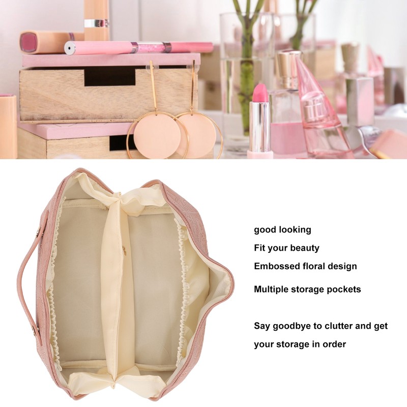Make Up Cosmetic Bag PU Leather 180 Degree Opening Large