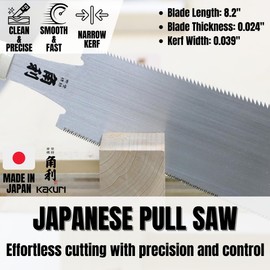 KAKURI Japanese Pull Saw 8.2" for Woodworking - Ryoba Double Edge Hand Saw with Blade Cover for Rip & Crosscut - Heavy Duty Fixed Blade - Made in Japan