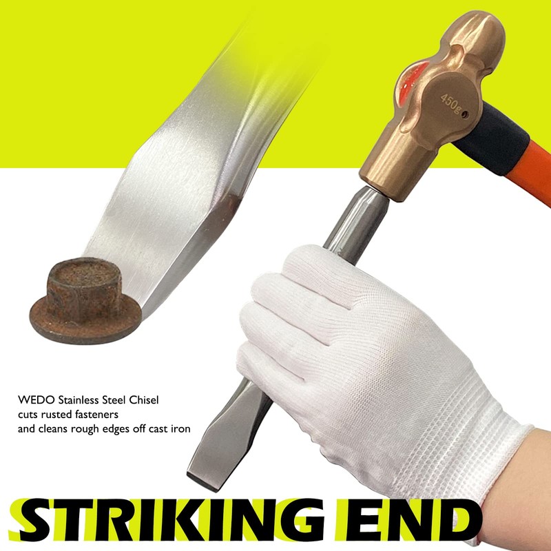 WEDO Cold Chisel,Stainless Steel Flat Chisel,Blade 18mm,Wood Chisel,Length 200mm,Anti-Corrosion,High Strength,Polished