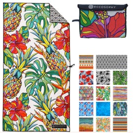 ECCOSOPHY Microfiber Beach Towel -Sand Free Towels are Quick Dry, Light Weight, Super Absorbent-Perfect Pool, Travel, Cruise, Camping Essentials - Oversized Extra Large for Adults (Honolulu)