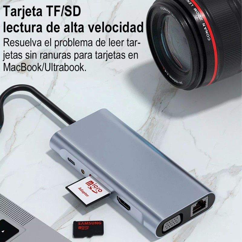 GOMITA 11 En 1 Usb-c To Hdtv +vga+lan+usb+tf+sd+pd+audio