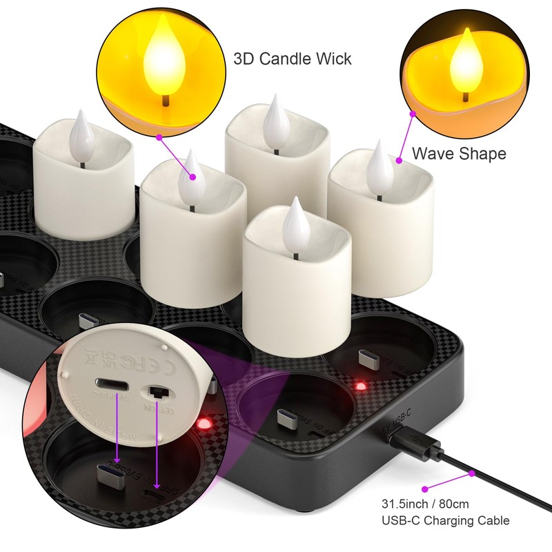 PChero Rechargeable Flameless Candles with Remote Timer & Charging Base,