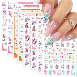 8 Sheets Easter Nail Art Stickers Decals 3D Self-Adhesive Bunny Nail Art Decorations Easter Day Cute Bunny Sweet Rabbit Carrot Nail Design Sticker for Women Easter Nail Art Supplies Accessories