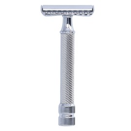 Double Edge Safety Trimmer Washable Zinc Alloy Manual Clipper Handle for Home Salon Men Use Silver