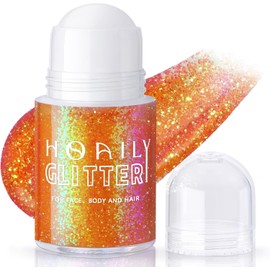 HOSAILY Gel de purpurina corporal naranja roll-on para cara y cabello, camaleón holográfico que cambia de color, purpurina para pintura facial, maquillaje de otoño, lentejuelas gruesas de sirena