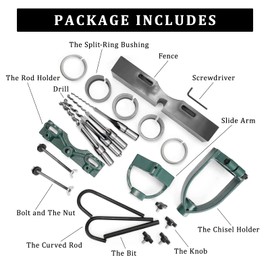 YUEWO Mortising Attachment for Drill Press, Bench Drill Locator Set for Mortising Chisels Drilling Machine, Square Hole Hollow Chisel Mortiser Drill Bit for Woodworking, Mortise and Tenon Joint Tools
