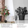 47'' Artificial Camellia Tree, 3.9FT Tall Faux Tree Potted Plants,