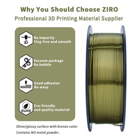 ZIRO Silk PLA Filament 1.75mm, Pure Color Shine 3D Printer Filament, Shiny 3D Printing Material, Fit Most FDM Printers, Metal Metallic Glossy 2.2lb Spool, Silky Bronze