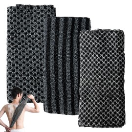 Bisienya 3 PCS Exfoliating Shower Towel Black Exfoliating Towel Shower Cloth Extra Long for Men Women Scrub Cloth for Body Cleaning and Massage Dead Skin Cell Remover