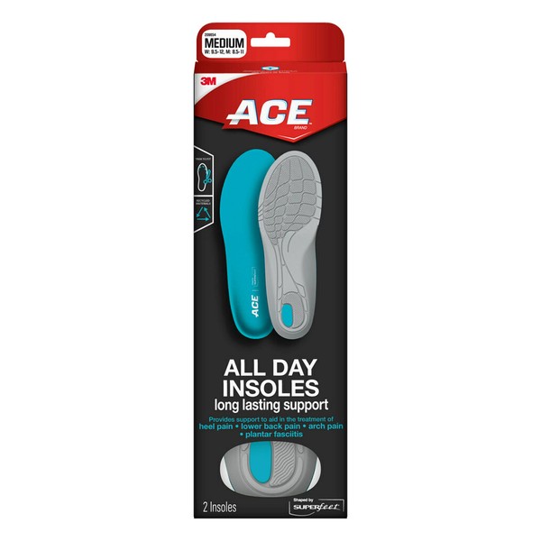 ACE Insoles All Day, Shaped by Superfeet, Long Lasting Support, One Pair, Medium