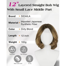 Layered Bob Wig with Curtain Bangs,Dirty Blond