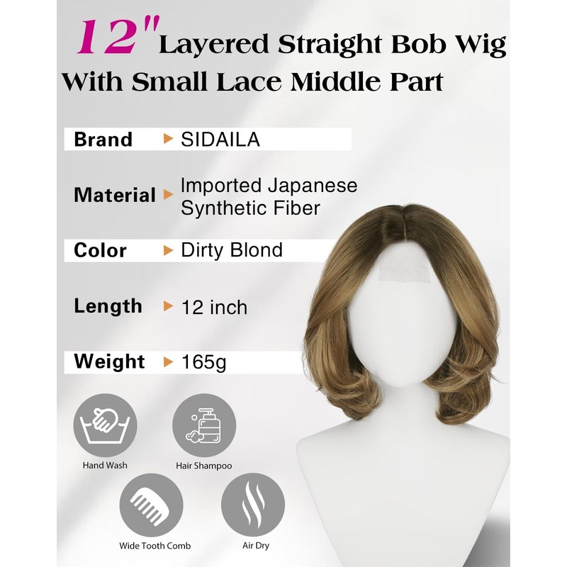 Layered Bob Wig with Curtain Bangs,Dirty Blond