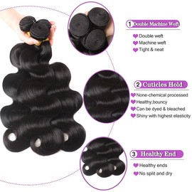 Bundles Human Hair Body Wave 100% Unprocessed Brazilian Remy Hair Bundles for Black Women 18 20 22 Inch 10A Grade Body Wavy Human Hair Natural Color Hair Weave