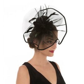 Fascinator Hat Feather Mesh Net Veil Party Hat Flower Derby Hat with Clip and Hairband for Women (A1-Large Black Mesh)