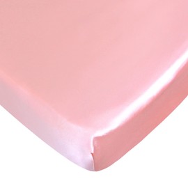 Satin Mini Crib Mattress Sheet, Soft & Silky Pack and Play Sheets Fitted (39"x27"x5") for Girls, Great for Baby Hair and Skin, Pink Playard Sheets
