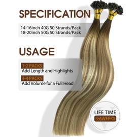 VINBAO U-Tip Extensions Real Hair Balayage Dark Brown to Light Brown with Medium Blonde 35 cm 40 g 50s Hot Fusion Balayage Keratin Bondings Real Hair 14 Inch U Tip #3/8/22