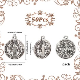 SUNNYCLUE 1 Box 50Pcs Rosary Charms Crucifix Rosary Making Easter Flat Round Cross Pendants Vintage Antique Silver Crosses Charms for Jewelry Making Supplies DIY Necklace Bracelet Earrings Craft,