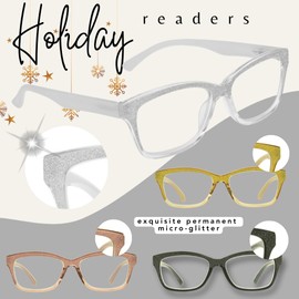 proSPORT Womens Reading Glasses 3.00 Full Lens Clear White Frame Christmas Glitter Bling Shiny Crystal Rectangular