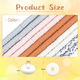 BEEFLYING 10 Strands 5 Color 6mm Flat Round Eco-Friendly Polymer Clay Bead Strand Colorful Disc Heishi Cylinder Clay Bead for DIY Hawaiian Craft Jewelry Necklace Bracelet Making (Grey & Brown)