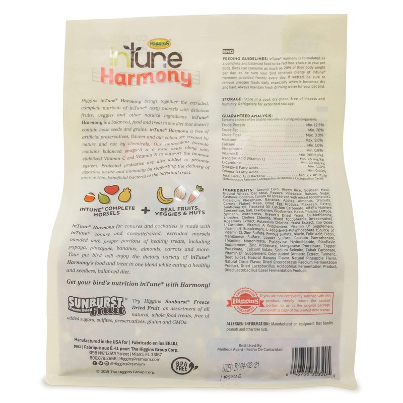 Intune Harmony Conure, Cockatiel, Lovebird and Parrot Food 2Lb, Multicolor