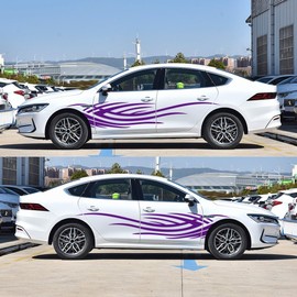 Flame Graphic Car Body Decals, Self-Adhesive Flame Stripe Stickers for Cars SUVs Vans and Trucks, Pack of 2 (Purple)