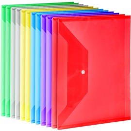 LEOBRO Plastic File Folders, 12 PCS A4 Plastic Envelopes with Snap Closure, Folders for Document, Reusable File Bags, Document Holder, for School Office