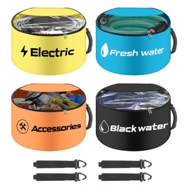 BOYISEN RV Hose Storage Bags 4 Pack- Waterproof RV Sewer Hose Storage, RV Utility Bag Organizer, RV Hose Bag for Electrical Cords, Fresh/Black Water Hoses and RV Accessories (Zipper Closures)