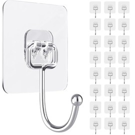 PapaPick Adhesive Wall Hook, 16 piece set heavy-duty thickened self-adhesive hook，33lb max loading，transparent, waterproof, bathroom, outdoor, kitchen, doors, practical tools. (24, 2.8″*2.8″ 44lb max)