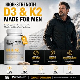 Vitamin D3 & K2 MK-7 for Men – 90 Capsules (90-Day Supply)