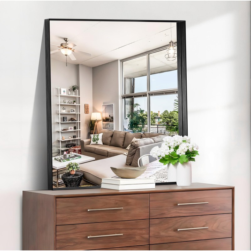 CIRCUMI Black Bathroom Mirror, 30"x36" Rectangular Mirror with Deep Metal