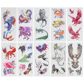 Tatuajes Temporales, 10 Piezas de Pegatinas de Tatuaje de Animales, Pegatinas de Tatuaje de Arte a Prueba de Agua para Hombres, Mujeres, Pájaros, Caballos, águila, , Patrones