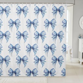 jejeloiu Girl Blue Bowknot 72"x72" Shower Curtain Watercolor Ribbon Bow Bathroom Shower Curtain Set for Kids Boys Fairy Princess Themed Bath Curtain