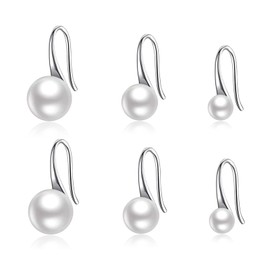 Salanda Pearl Drop Earrings Set,Silver Plated Pearl Dangle Earrings for Women Girls, mm, Silver, Crystal