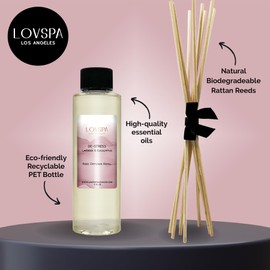 LOVSPA DE-Stress Lavender Eucalyptus Reed Diffuser Oil Refill with Reed Sticks, Air Freshener for Bathroom, Living Room, Bedroom or Office,Made in The USA