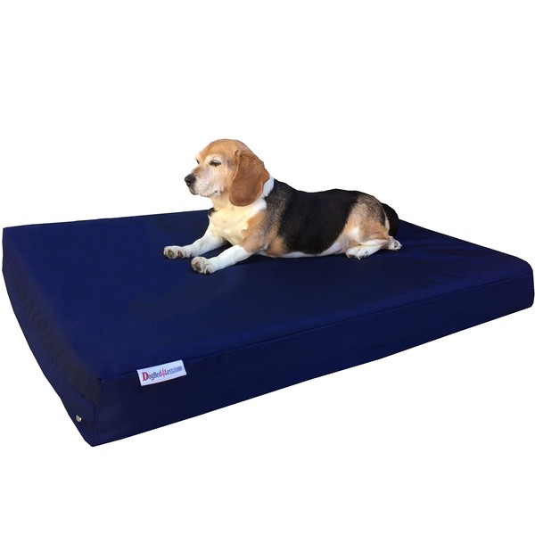 Dogbed4less Durable Large Gel Memory Foam Dog Bed with 1680 Nylon Blue Cover and Waterproof Liner with Bonus Cover, 41X27X4 Inch (Fit 42X28 Crate)