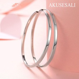 Hoop Earrings 925 Silver Large Hypoallergenic Earrings Silver 925 Hoop Earrings, 14K White Gold-Plated Hoop Earrings Silver Large 35 40 50 60 mm/2 mm Wide for Men and Women, Gold-plated