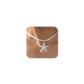 OAOSIOH Bohemian Large Starfish Pendant Necklace For Women Trendy, Cute Boho Big Starfish White Rope Choker Necklaces Dainty Holiday Beach Party Jewelry Gift (White)
