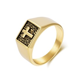 Vinoya Cross Rings for Men Stainless Steel Wedding Band Yellow Gold Plated Christian Jewelry Gifts for Men Size 11
