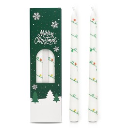2 Pack Christmas Taper Candles, 10 Inch Unscented Candlesticks with String Light Design for Holiday Table Centerpiece, Fireplace Mantel, Advent Wreaths, Winter Weddings, Seasonal Home Decor